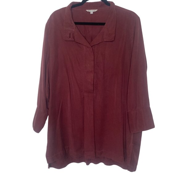 John Mark Oversized Shirt Womens XL red 3/4 sleeve Pullover Boho Travel Casual - Picture 1 of 16